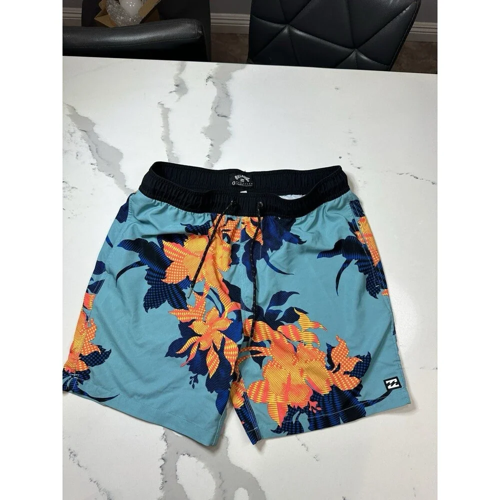 Billabong Mens Recycler Sundays Layback Floral Board Shorts Aqua Blue Size M